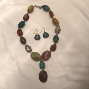 Semiprecious gem stone necklace and earrings.